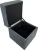 An open gray corduroy storage ottoman. Náhled obrázku produktu