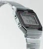 A close-up studio shot of a silver Casio digital watch with a black face, angled to show the side buttons and bracelet. Podgląd zdjęcia produktu