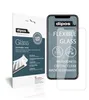 A product package for a screen protector is shown next to a smartphone displaying the screen protector. Produktbild-Vorschau