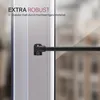 Close-up of a black tension rod mounted on a white door frame, with text overlays. Anteprima dell’immagine prodotto