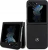 A black flip phone case with the Mercedes-Benz logo is shown, with the phone inside the case displaying a blue abstract image. Anteprima dell’immagine prodotto