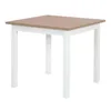 A square table with a wood-effect top and white legs, shown from a front-side angle against a white background. Produktbild-Vorschau
