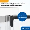 Close-up of a refrigerator door hinge and a blue circle with text. Produktbild-Vorschau