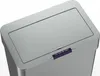 A close-up, angled view of the top of a silver automatic kitchen trash can. Produktbild-Vorschau