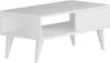 A white coffee table with a drawer and open shelving, shown from a side angle on a white background. Voir les images du produit