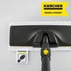 Close-up of a Kärcher steam cleaner floor nozzle with a microfiber cloth attached, and a Kärcher accessory tag. Produktbild-Vorschau