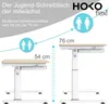 Two desks shown at different heights with height indicators and icons representing children. Produktbild-Vorschau