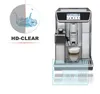 A collage showing a coffee machine on the right and a graphic related to water clarity on the left. Produktbild-Vorschau