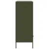 A tall, narrow, dark green cabinet with thin legs, shown from the side against a white background. Voir les images du produit