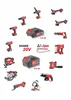 A collage of various power tools and batteries, all in red and black, against a white background. Produktbild-Vorschau