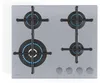 A top-down view of a four-burner gas stovetop with blue flames on two of the burners. Náhľad obrázku produktu