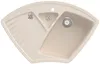 A top-down view of a beige corner sink with multiple basins and a drain. Produktbild-Vorschau