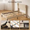 A bed frame with a tufted headboard, shown with close-up insets highlighting its features. Produktbild-Vorschau