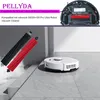 A robot vacuum cleaner and its replacement brushes are shown on a tiled floor. Produktbild-Vorschau