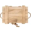 A wooden crate with rope handles and a rope tie. Produktbild-Vorschau