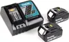 A black Makita battery charger and two Makita 18V batteries are shown on a white background. Produktbild-Vorschau