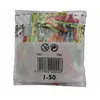 A clear plastic bag containing colorful raffle tickets. Produktbild-Vorschau