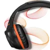 A close-up shot of a black and orange gaming headset with abstract colorful lines in the background. Voir les images du produit