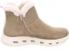 A side view of a beige boot with white fur trim and a white sole. Produktbild-Vorschau