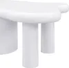 Close-up of a modern white coffee table with rounded edges and cylindrical legs. Voir les images du produit