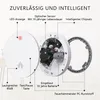 Diagram of a smoke detector with labels pointing out its features. Produktbild-Vorschau