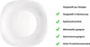 A white plate is shown next to a list of product features with green checkmarks. Produktbild-Vorschau