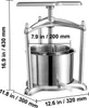 A silver fruit press with dimensions indicated by text overlays. Náhľad obrázku produktu