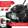 Close-up of a lawnmower engine with marketing text overlays. Produktbild-Vorschau