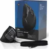 A black vertical mouse and its packaging are displayed on a white and gray background. Produktbild-Vorschau
