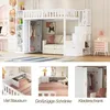 A collage of images showing a white loft bed with a wardrobe and stairs, and close-ups of storage features. Anteprima dell’immagine prodotto