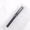A black fountain pen with a silver clip is presented in a clear plastic packaging. Produktbild-Vorschau