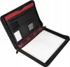 An open black and red A4 conference folder with a notepad inside. Voir les images du produit