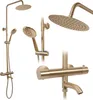 A collage of a gold-colored shower set, showing different parts and angles. Produktbild-Vorschau