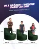 Three different sized beanbag chairs are displayed with people of corresponding sizes next to them, along with measurement indicators. Produktbild-Vorschau