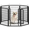 A yellow Labrador Retriever dog sits inside a black metal dog playpen. Produktbild-Vorschau