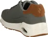 A side view of a gray Skechers Uno sneaker with brown accents and a white sole. Voir les images du produit