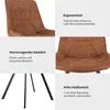 A collage of images showcasing different features of dining chairs, including close-ups of the upholstery, legs, and descriptive text highlighting comfort, ergonomics, and durability. Podgląd zdjęcia produktu
