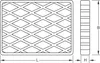 Technical drawing of a rectangular rubber pad with a diamond pattern, showing length (L), height (H), and width (B) dimensions. Anteprima dell’immagine prodotto