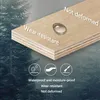 A close-up of a wooden plank with a water droplet on it, set against a blurred background of trees. Text overlays highlight product features. Produktbild-Vorschau