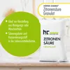 A bag of granular citric acid is shown with marketing text highlighting its uses. Produktbild-Vorschau