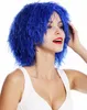 A woman wearing a blue wig and a white top, posing against a white background. Produktbild-Vorschau