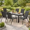 Hochwertige Gartengarnitur 7-teilig Gartentisch 180x90cm Anthrazit Aluminium Schwarz + 4 Stapelstühle Stahl Textilen Schwarz Produktbild-Vorschau