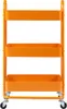 A front view of an orange three-tiered rolling cart against a white background. Podgląd zdjęcia produktu