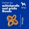 A dog treat shown with text and graphics indicating its suitability for medium to large dogs. Produktbild-Vorschau