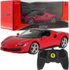 A red Ferrari 296 GTS remote-controlled car and its controller are displayed in front of its packaging. Produktbild-Vorschau