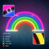 A neon LED rainbow light with close-up insets showing details and a color legend. Produktbild-Vorschau