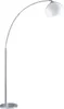 A modern arc floor lamp with a silver metal stand and a white globe shade. Produktbild-Vorschau