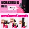 An instruction manual image showing the assembly of a pink juicer in three steps. Náhled obrázku produktu