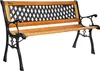 A wooden and metal garden bench is shown against a white background. Podgląd zdjęcia produktu