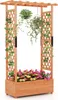 A wooden planter box with a trellis structure, adorned with climbing plants and flowers. Podgląd zdjęcia produktu